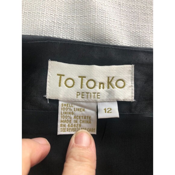 TOTO n KO Purple 100% Linen Black Skirt Sz 12P Petite Midi to Short Length - Picture 4 of 7